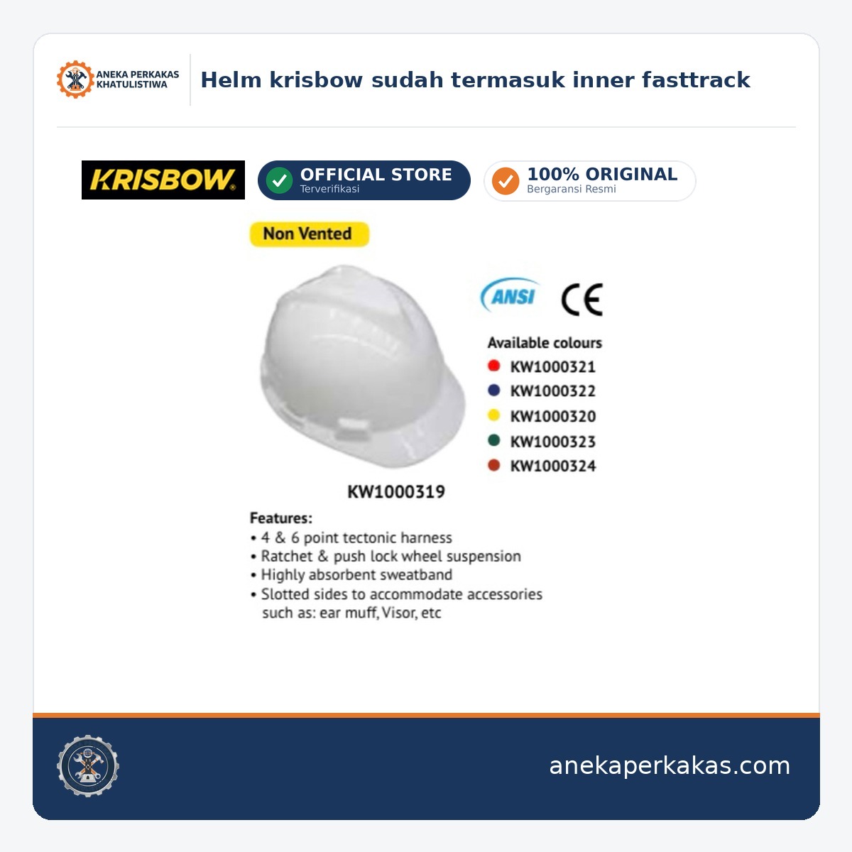 Helm krisbow sudah termasuk inner fasttrack — tersedia di Aneka Perkakas Pontianak