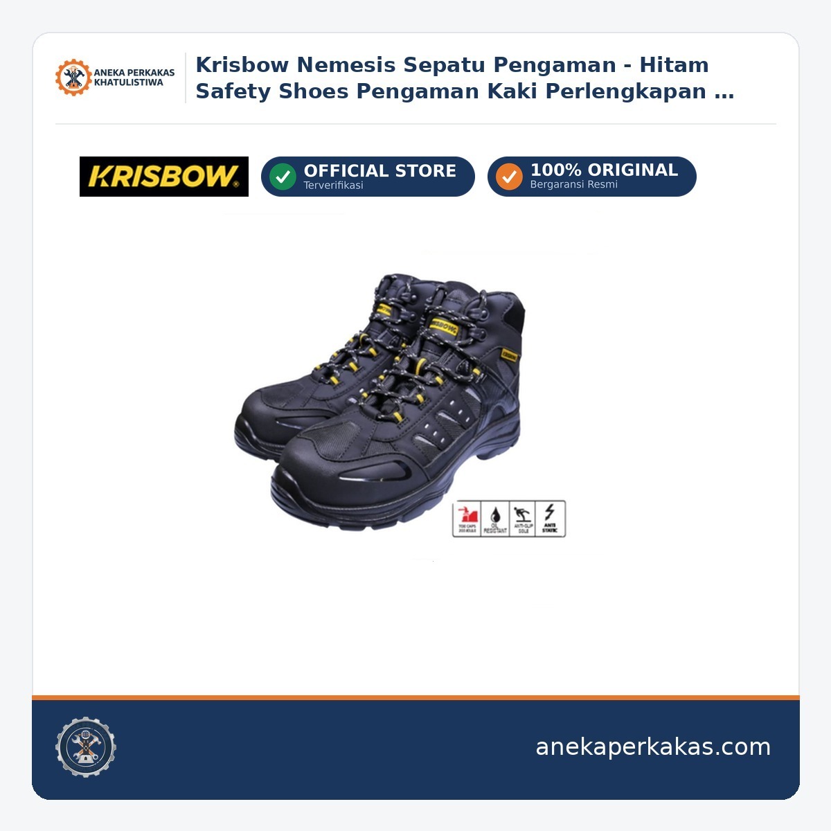 Krisbow Nemesis Sepatu Pengaman - Hitam Safety Shoes Pengaman Kaki Per — dikirim dari Pontianak ke Meliau
