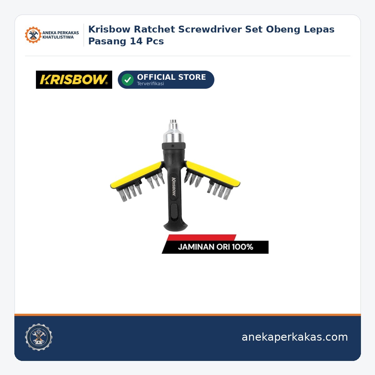 Krisbow Ratchet Screwdriver Set Obeng Lepas Pasang 14 Pcs — tersedia di Aneka Perkakas Pontianak