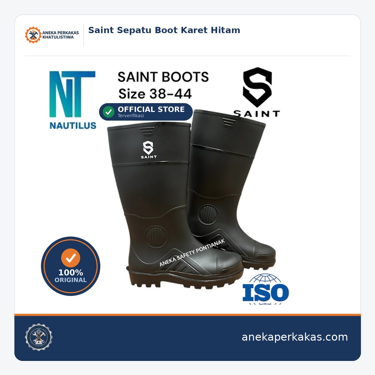 Saint Sepatu Boot Karet Hitam — Sepatu Safety di Sei Kakap