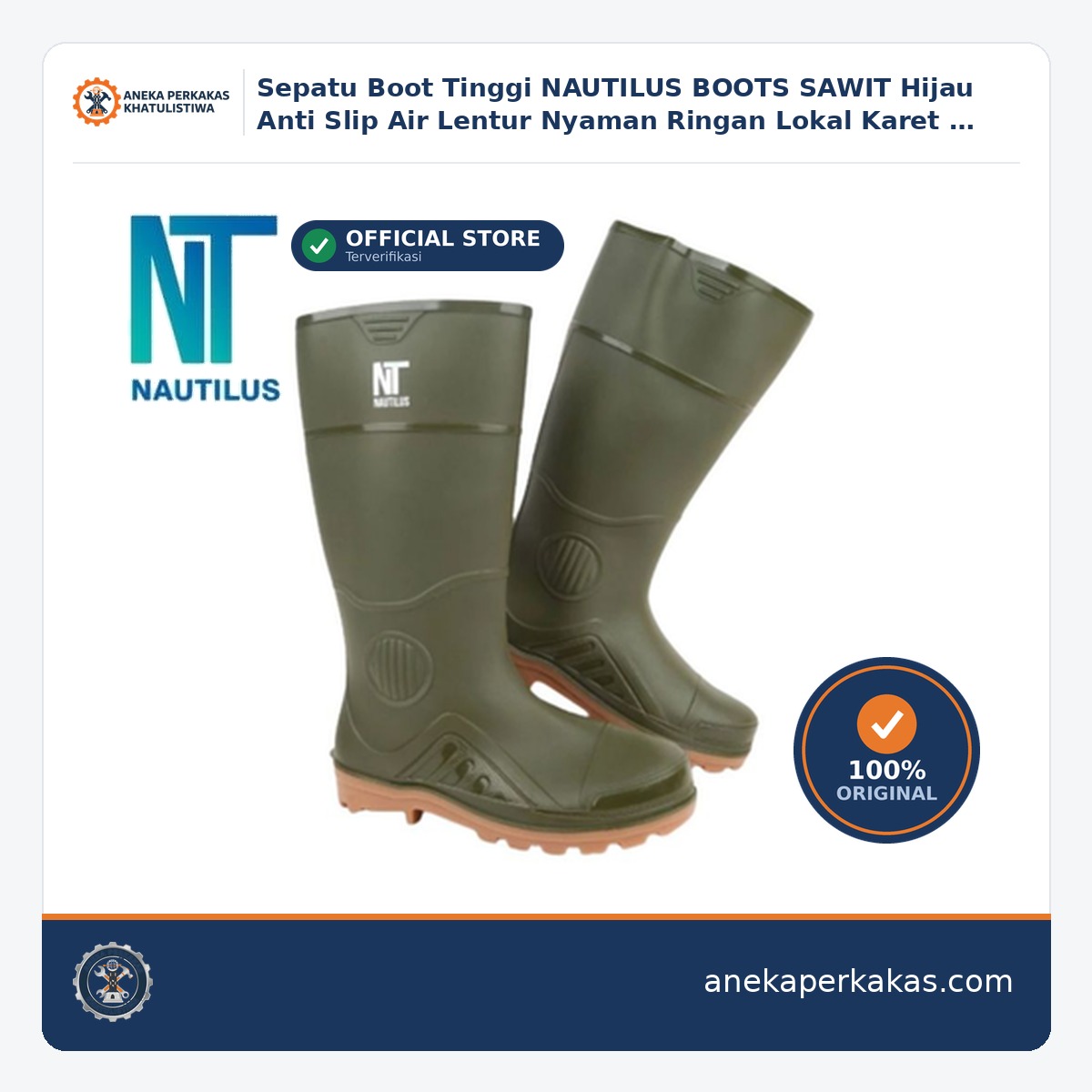 Sepatu Boot Tinggi NAUTILUS BOOTS SAWIT Hijau Anti Slip Air Lentur Nya — dikirim dari Pontianak ke Sei Kakap