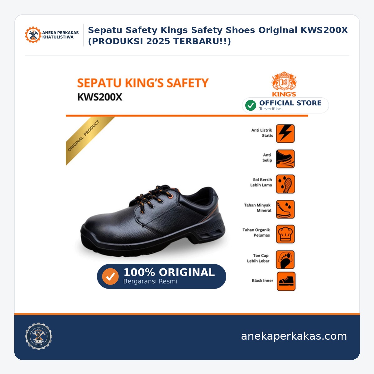 Sepatu Safety Kings Safety Shoes Original KWS200X (PRODUKSI 2025 TERBARU!!) — dijual di Aneka Perkakas Pontianak