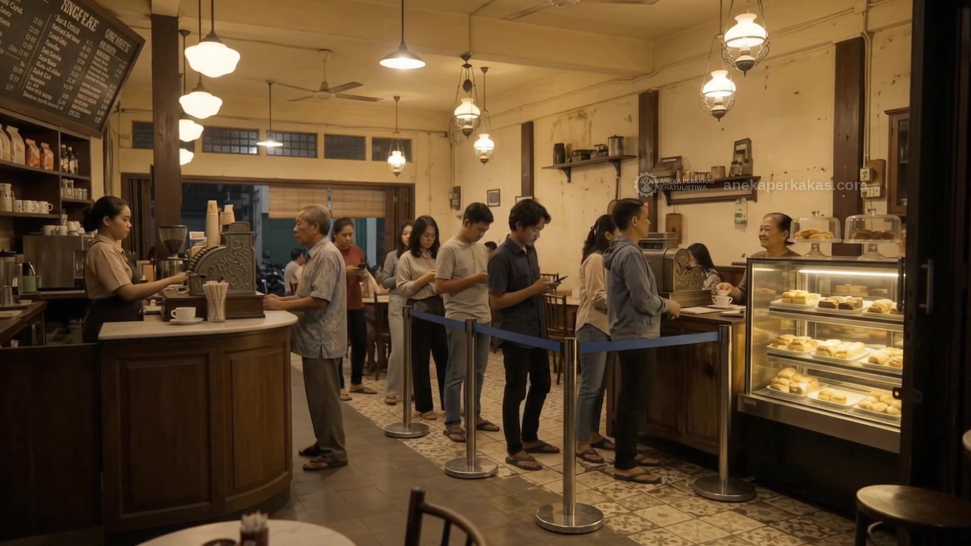 Tiang antrean untuk kafe dan rumah makan di Singkawang — Antre yang Rapi