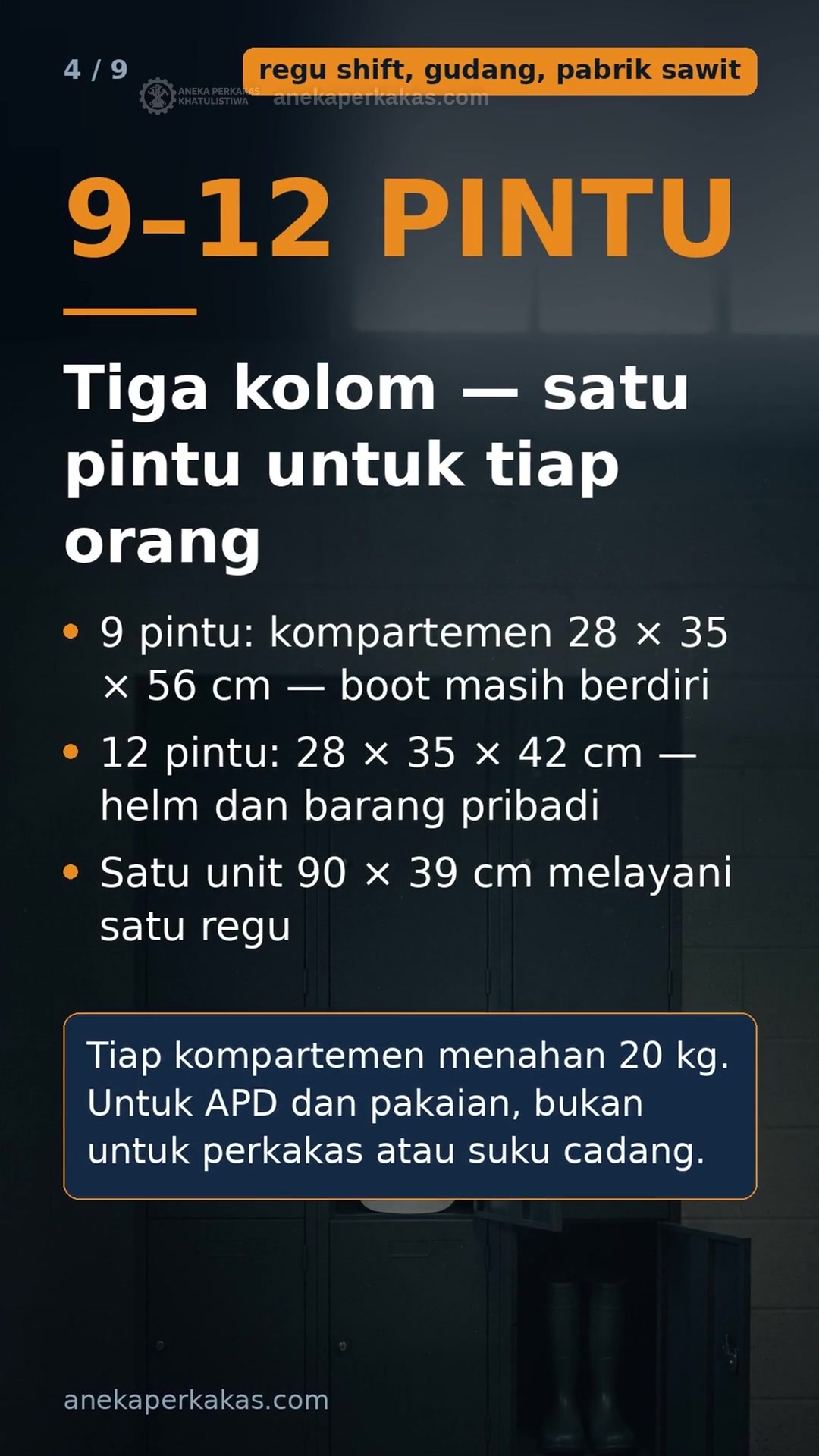 Ukuran loker karyawan dan isinya
